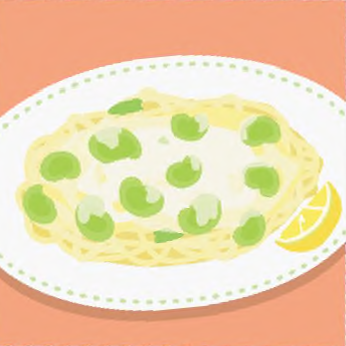 そら豆のレモンクリームパスタイラスト